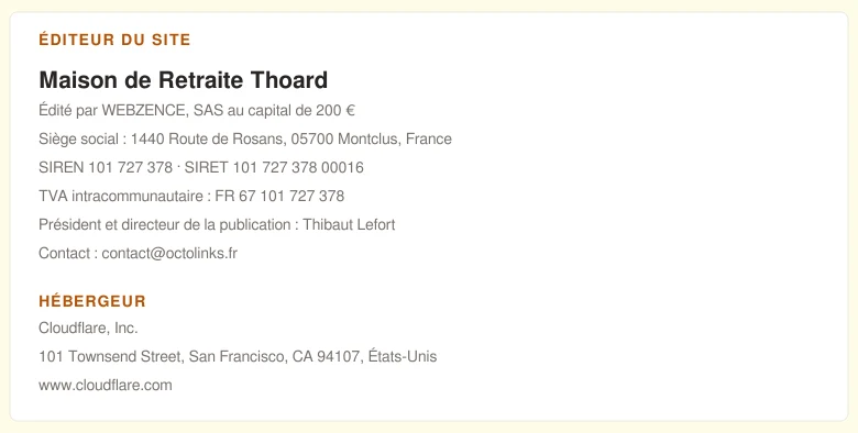 Coordonnées légales de l’éditeur et de l’hébergeur du site